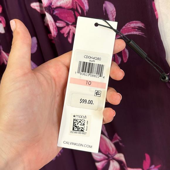 Calvin Klein Women's Purple Pleated Sheer Sleeve Floral V-Neck Dress NWT 10 - Picture 8 of 9